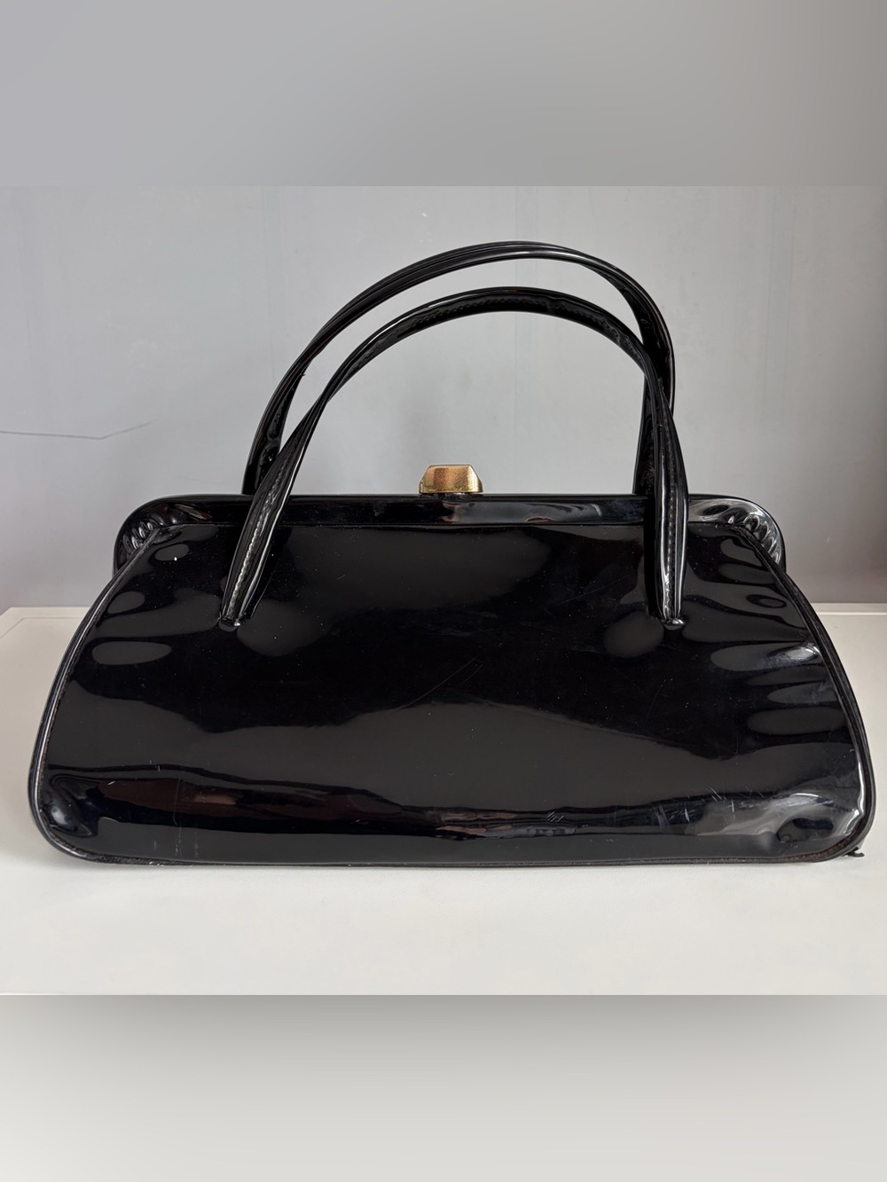 Vintage MADWED 1940’s Classic Black Patent Top-Handle Women's Bag